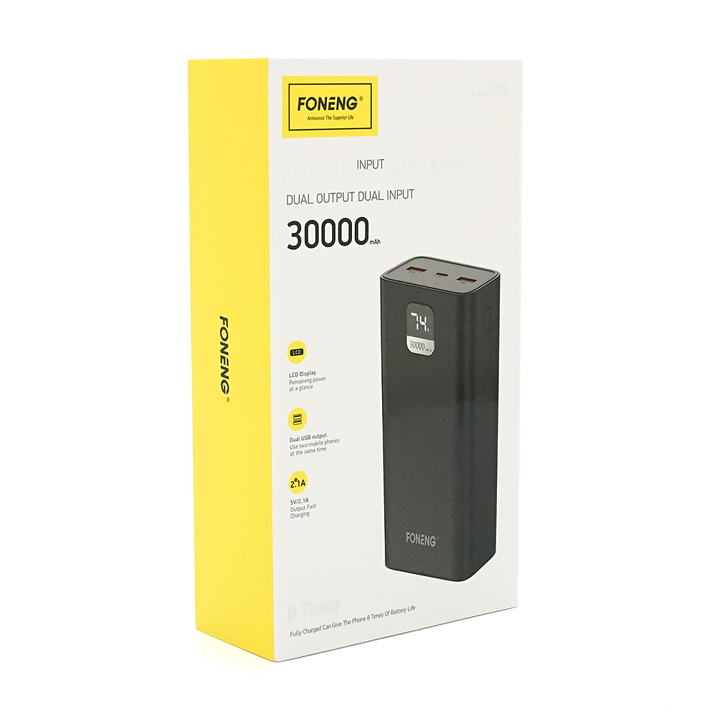 Power Bank FONENG P55 30000mAh, 2*USB+Tepe-C, Black, 0.580kg, Box — Фото 2