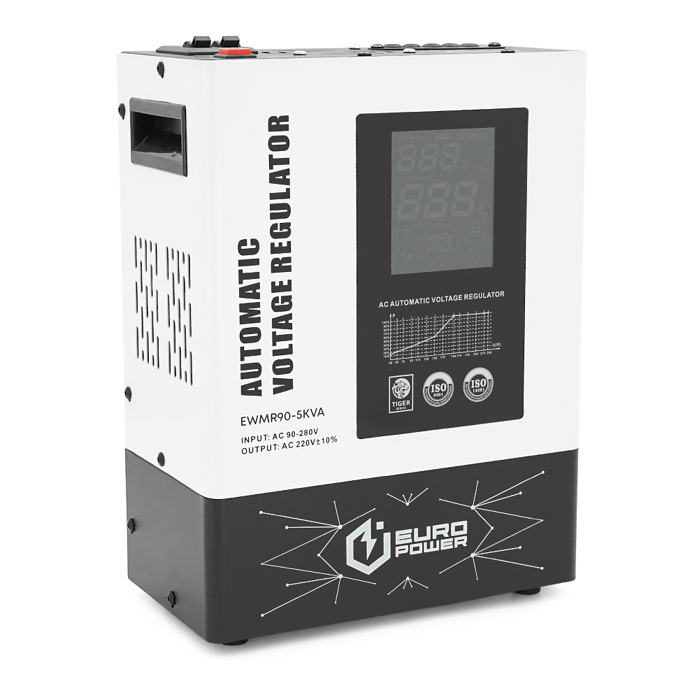 Стабилизатор напряжения релейный Europower EWMR90-5KVA LCD, 4000W, 30A, AC 95V-275V, 50Hz / 60Hz, aluninum, ≤50dB, 420x375x250mm, 9.5kg, Q1