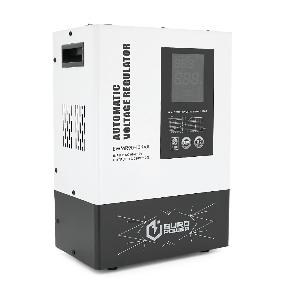 Стабилизатор напряжения релейный Europower EWMR90-10KVA LCD, 8000W, 60A, AC 95V-275V, 50Hz / 60Hz, aluninum, ≤50dB, 440x390x270mm, 19kg, Q1