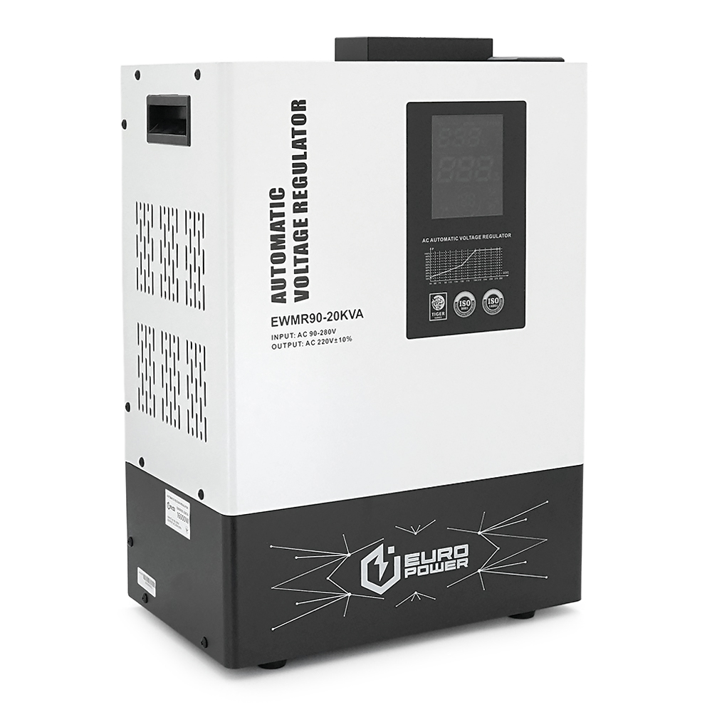 Стабилизатор напряжения релейный Europower EWMR90-20KVA LCD, 16000W, 100A, AC 95V-275V, 50Hz / 60Hz, aluninum, ≤50dB, 405x385x520mm, 31.5kg, Q1