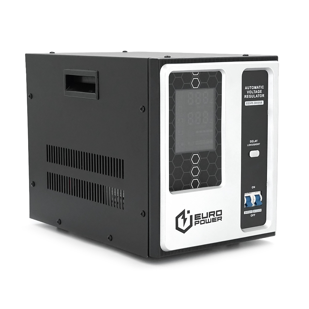 Стабилизатор напряжения релейный Europower EQVR-3000VA LCD, 2400W, AC 100V-260V, 50Hz / 60Hz, aluninum, ≤50dB, 4100x270x330mm, 8kg, Q1