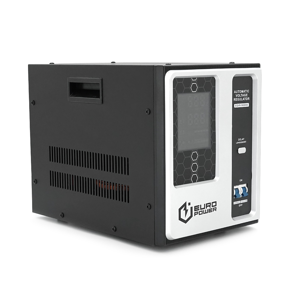 Стабилизатор напряжения релейный Europower EQVR-5000VA LCD, 4000W, AC 100V-260V, 50Hz / 60Hz, aluninum, ≤50dB, 4100x270x330mm, 9.5kg, Q1
