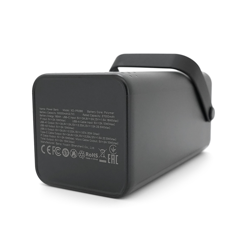 PowerBank XO-PR286 50000mAh Three Inputs and Six Outputs Comes with Four Cables+Lighting Fast Charging Mobile Power, PD20W, QC22.5W, plastic,Black — Фото 5
