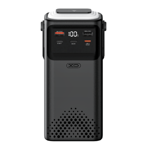 PowerBank XO-PR285 30000mAh Three Inputs and Six Outputs Comes with Four Cables+Lighting Fast Charging Mobile Power, PD20W, QC22.5W, plastic,Black