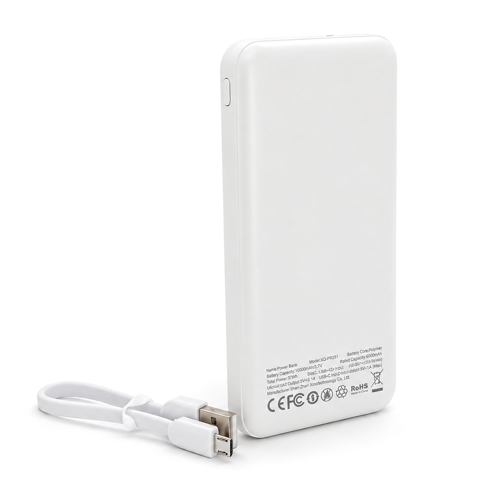PowerBank XO-PR251 10000mAh Lighted Mobile Power, Input:5V/2.4A(Type-C,MicroUSB),Output: 5V/3А(Type-C,2-USB-А), plastic,White — Фото 4