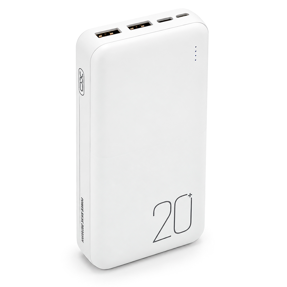 PowerBank XO-PR251 20000mAh Lighted Mobile Power, Input:5V / 2.4A(Type-C,MicroUSB),Output: 5V / 3А(Type-C,2-USB-А), plastic,White