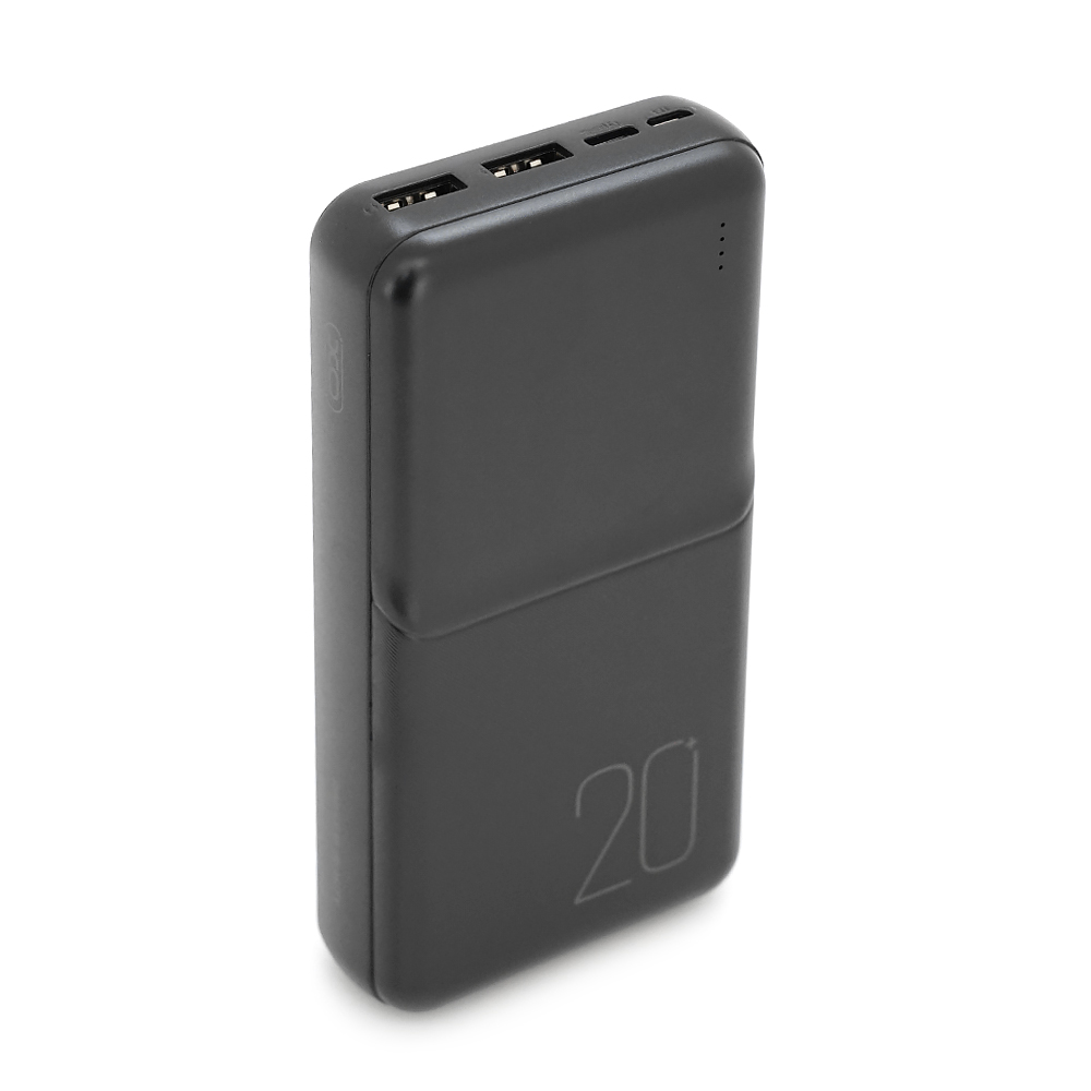PowerBank XO-PR251 20000mAh Lighted Mobile Power, Input:5V / 2.4A(Type-C,MicroUSB),Output: 5V / 3А(Type-C,2-USB-А), plastic, black
