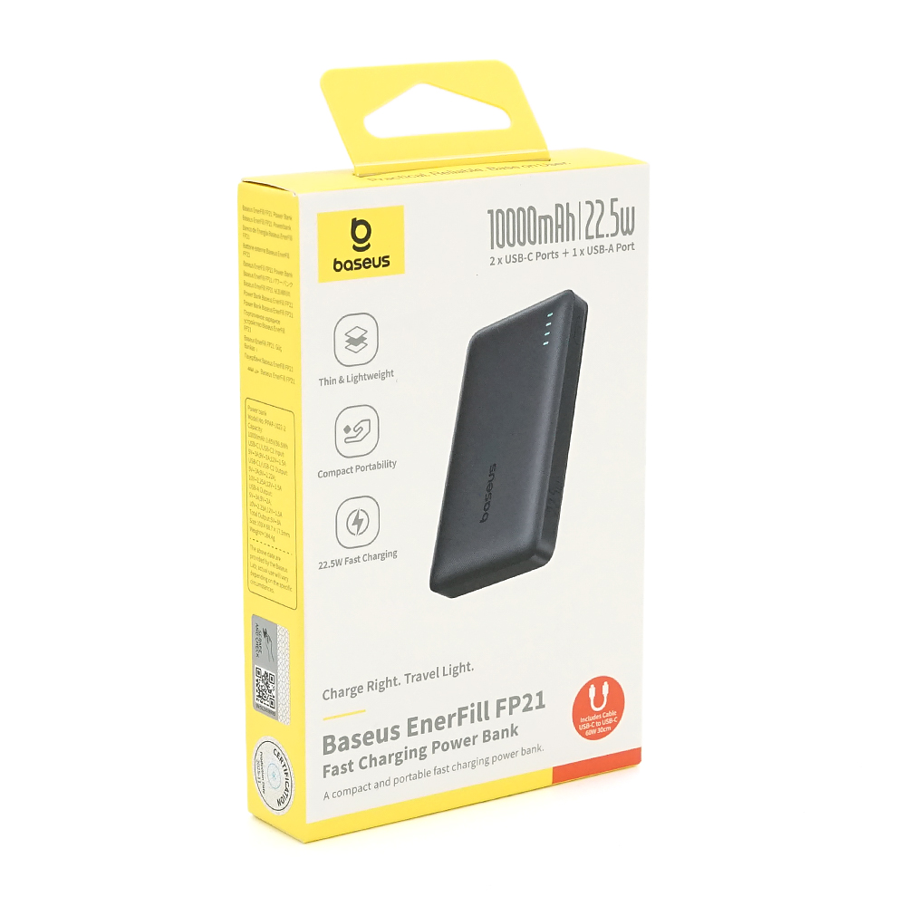 PowerBank Baseus EnerFill FP21 Digital Display Fast Charge 10000mAh 22.5W, 2*USB+Type-C, PD3.0, QC3.0, Black, Q20 — Фото 2