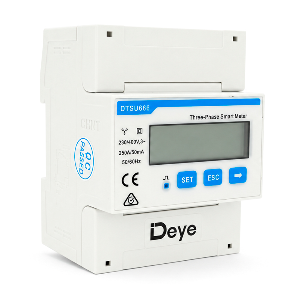 Трифазний електронний лічильник DEYE DTSU666-3-220/380V-5-100A на DIN-рейку, 220V, 100А/50мА, LCD, з трансформатором струму NCTK-24-5K-250A