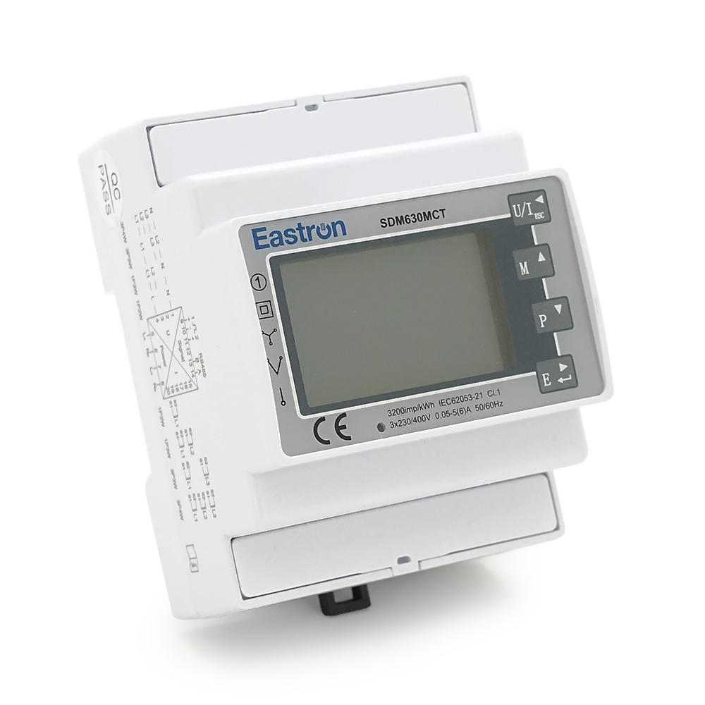 Трифазний електронний лічильник EASTRON SDM630 MCT V2, 85-480V/0.5-10(100)A/50-60Gz на DIN-рейку, LCD, RS485, без-MID