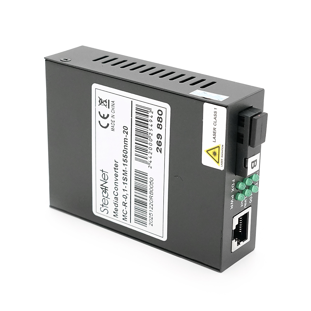 Медіаконвертер Step4Net MC-R-0,1-1SM-1550nm-20-LFP, 1550 WDM одноволоконний Full / Half duplex, SC 20km (0+70°C), + блок живлення 5V 1A