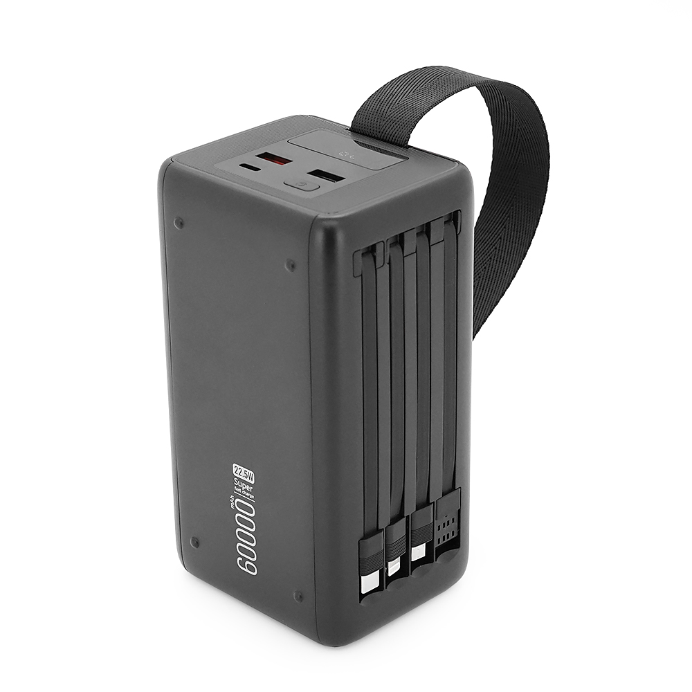 Powerbank ACL PW-151 60000mAh, 22.5W, 2xUSB+USB-C, Ліхтар, 1.2кг, Black, Box — Фото 3