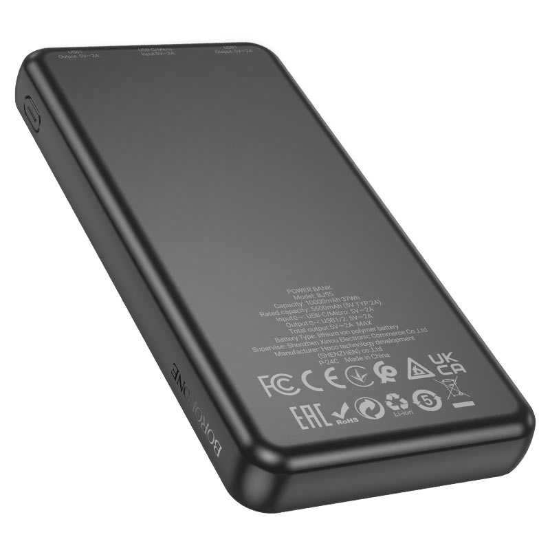 Power bank Borofone BJ55 10000mAh, 22.5W, кабелю USB: Lighting, Type-C, Black, 270g, Box — Фото 3