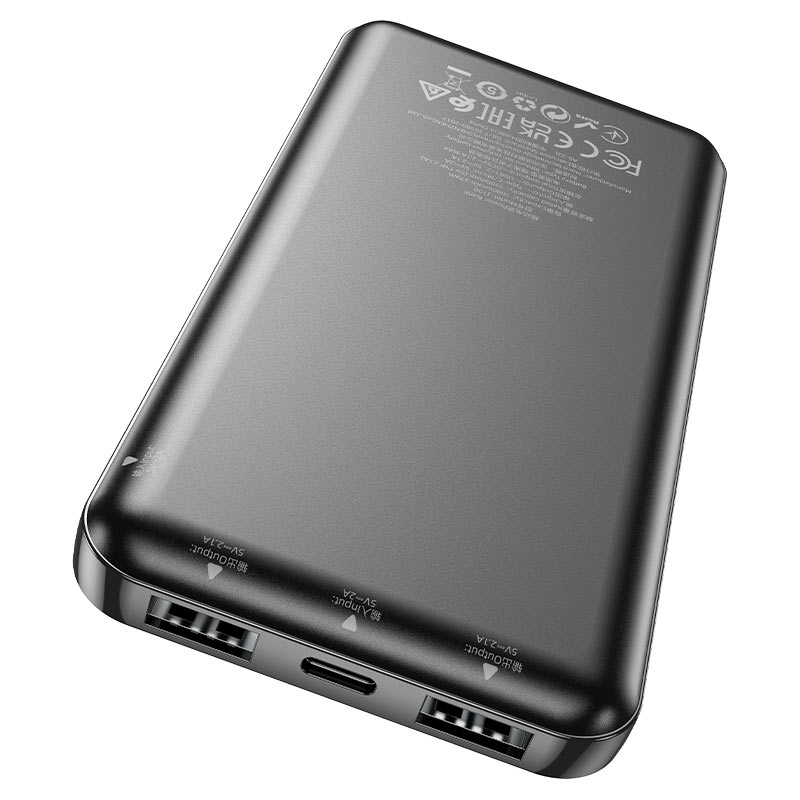 Power Bank HOCO J100 10000mAh, USB+Type-C, 2A, Black, 0.260kg, Box — Фото 2