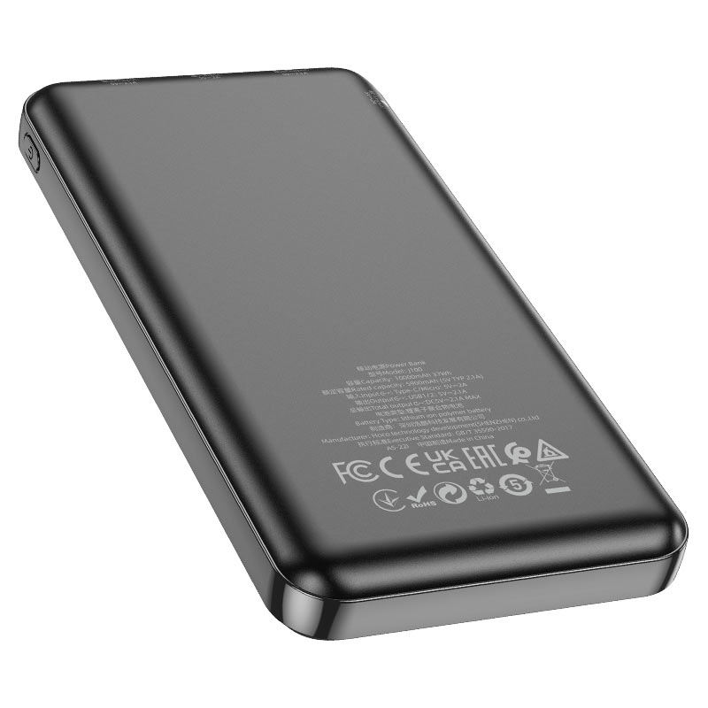 Power Bank HOCO J100 10000mAh, USB+Type-C, 2A, Black, 0.260kg, Box — Фото 3