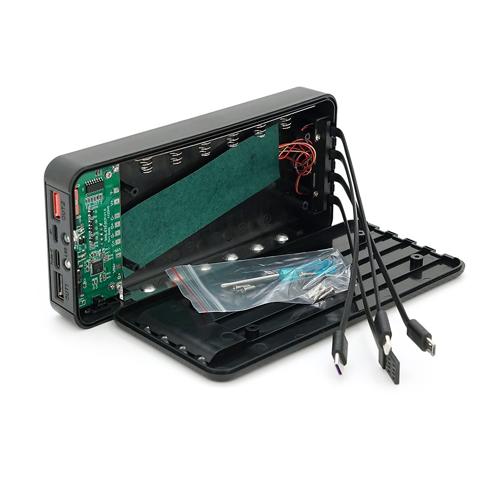 Power bank Voltronic ET6 під 6х18650, Digital display, Output: 22.5W, 4 кабелі (USB, Micro-USB, Type-C, Lightning), PVC, ліхтар, Black, BOX — Фото 2