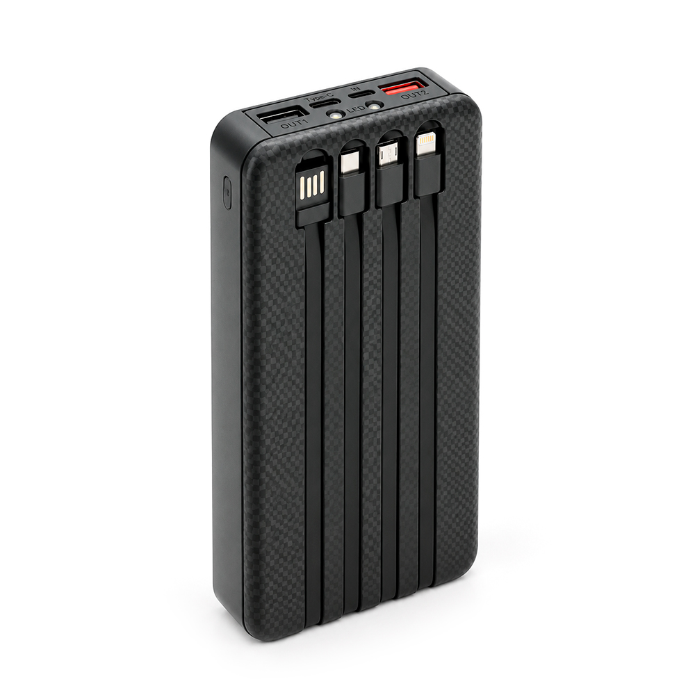 Power bank Voltronic ET6 під 6х18650, Digital display, Output: 22.5W, 4 кабелі (USB, Micro-USB, Type-C, Lightning), PVC, ліхтар, Black, BOX — Фото 3