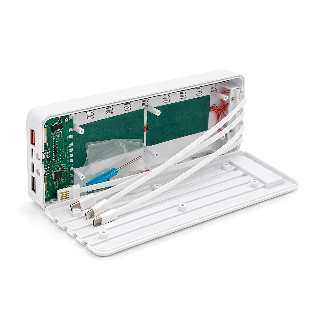 Power bank Voltronic ET8 під 8х18650, Digital display, Output: 22.5W, 4 кабелі (USB, Micro-USB, Type-C, Lightning), PVC, ліхтар, White, BOX — Фото 4