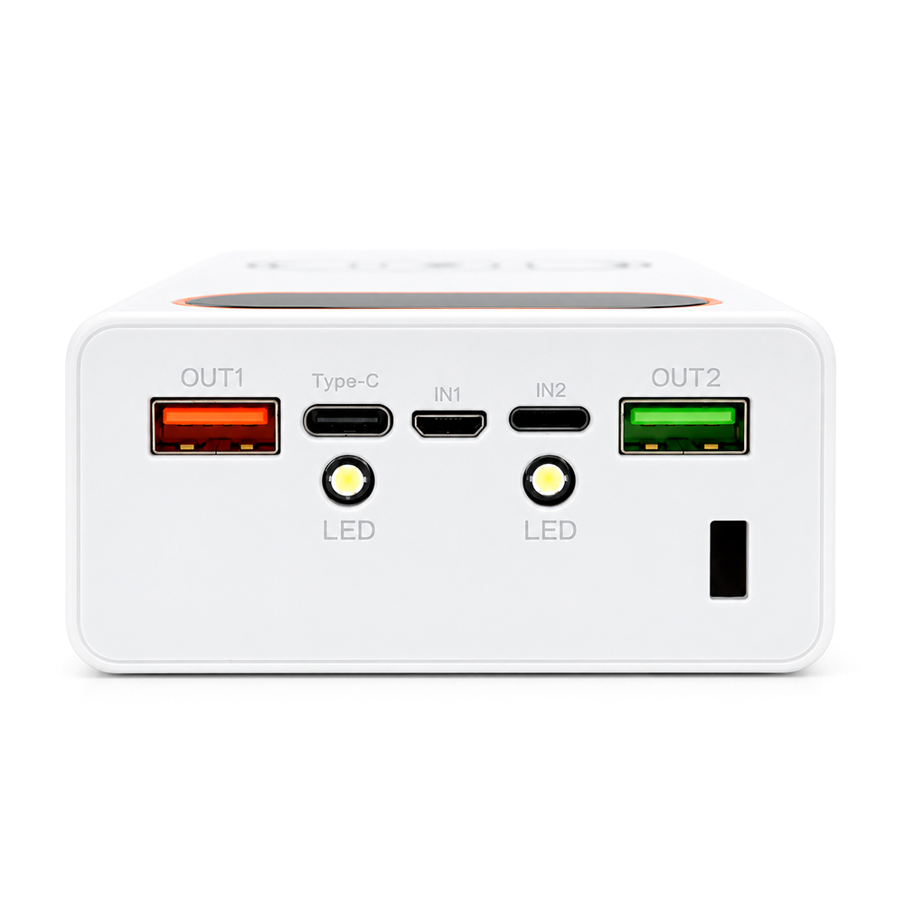 Power bank Voltronic L20 під 20х18650, Wireless charging, Digital display, Output: 22.5+15W, USB+USB-C, PVC, ліхтар, White, BOX — Фото 2