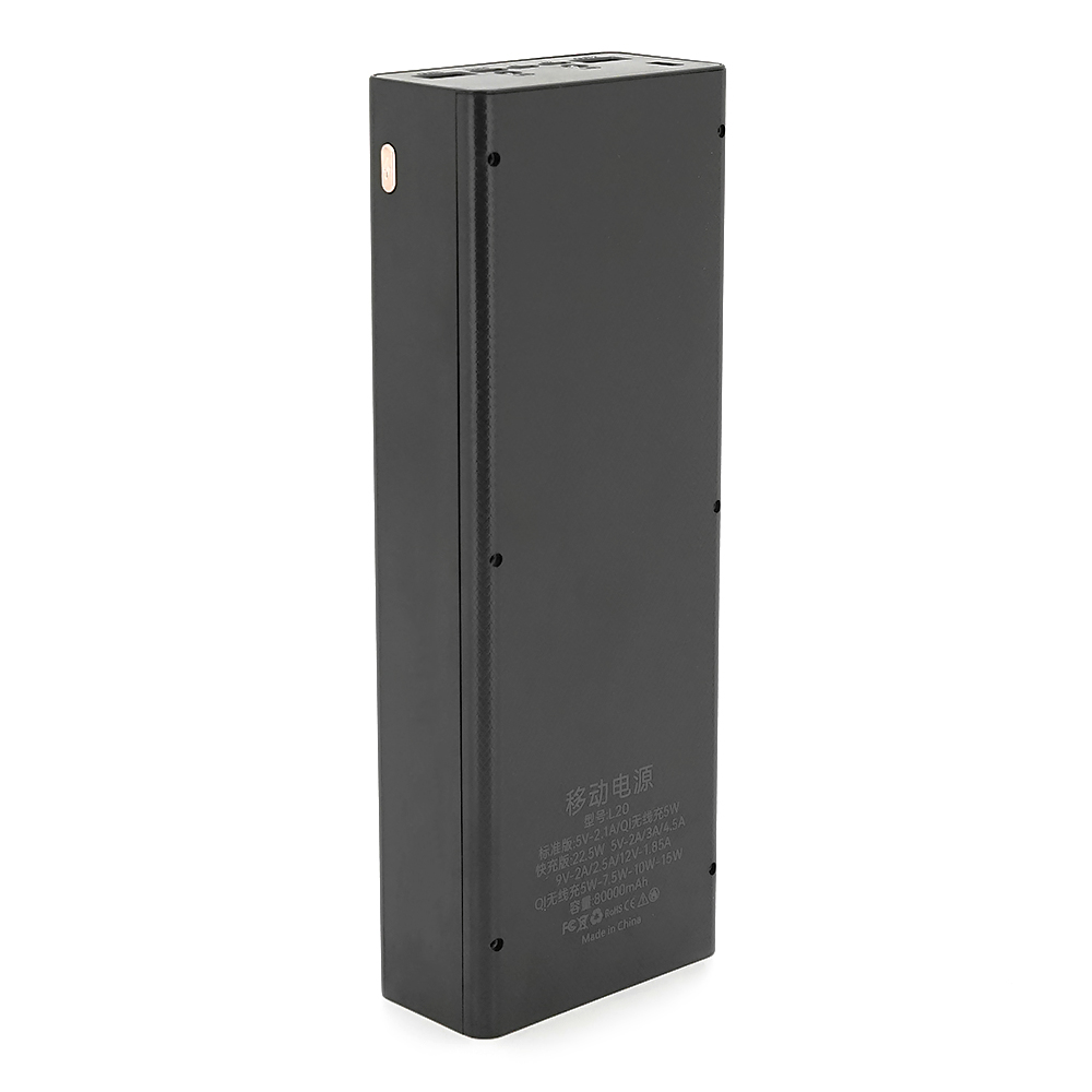 Power bank Voltronic L20 під 20х18650, Wireless charging, Digital display, Output: 22.5+15W, USB+USB-C, PVC, ліхтар, Black, BOX — Фото 3