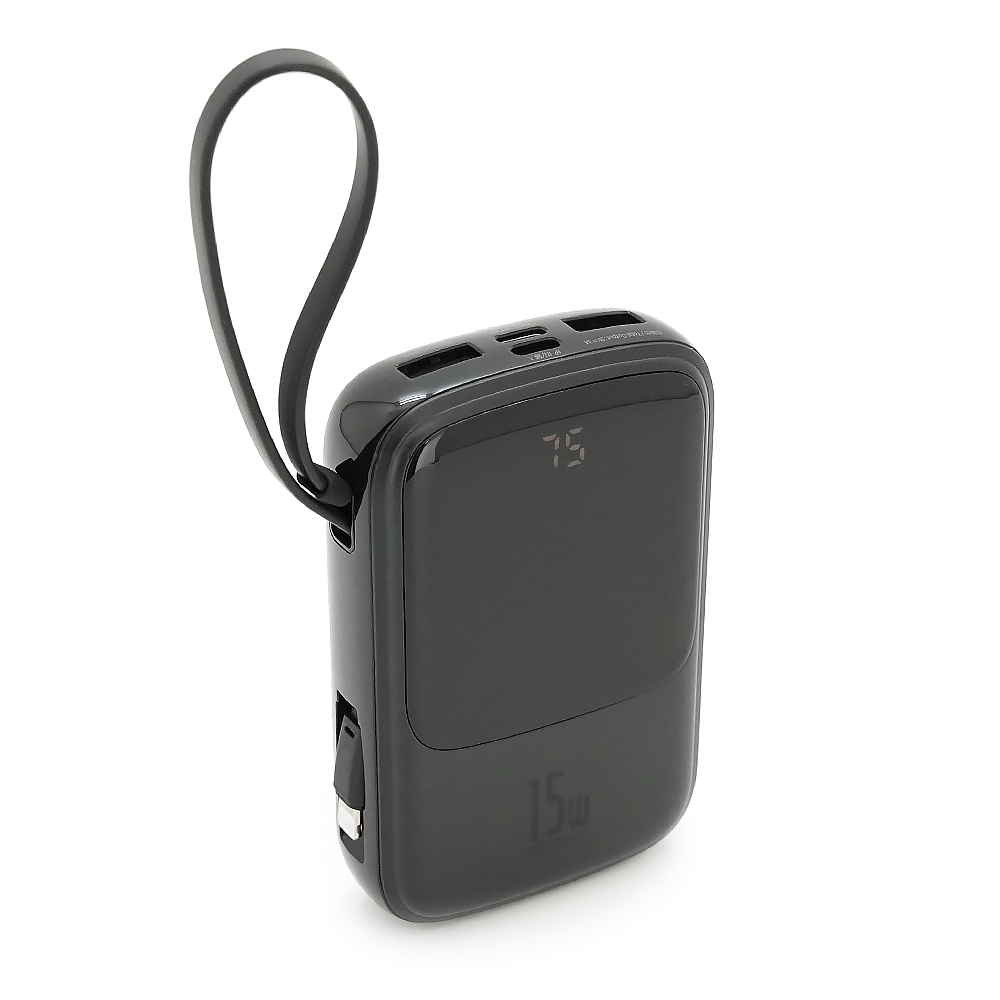 PowerBank Baseus 10000mAh 15W, 2* USB+Micro USB+Type-C, Black, Box