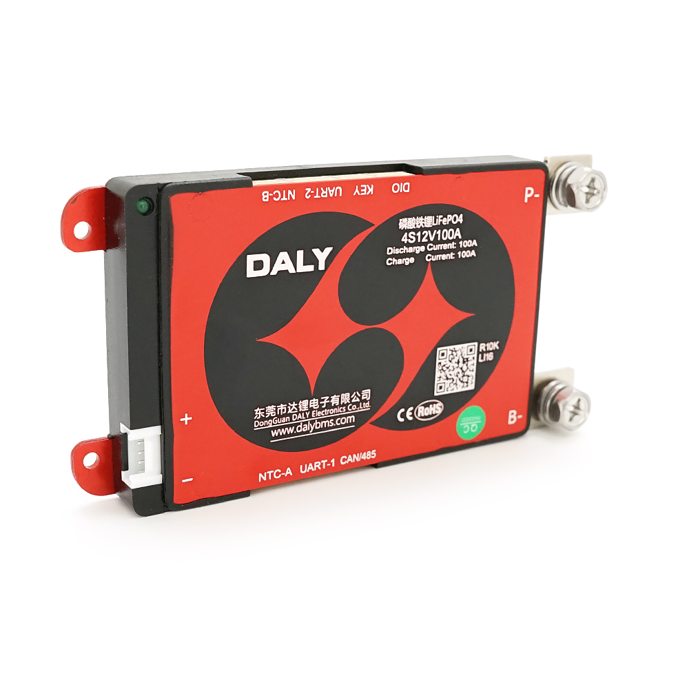 BMS плата Daly LiFePO4 4S. 12V (max.14.6V). Discharge 100A. Charge 100A. Balance. NTC. Bluetooth. Common Port (симетрія). 123x65x14мм. Вага: 0.260 кг
